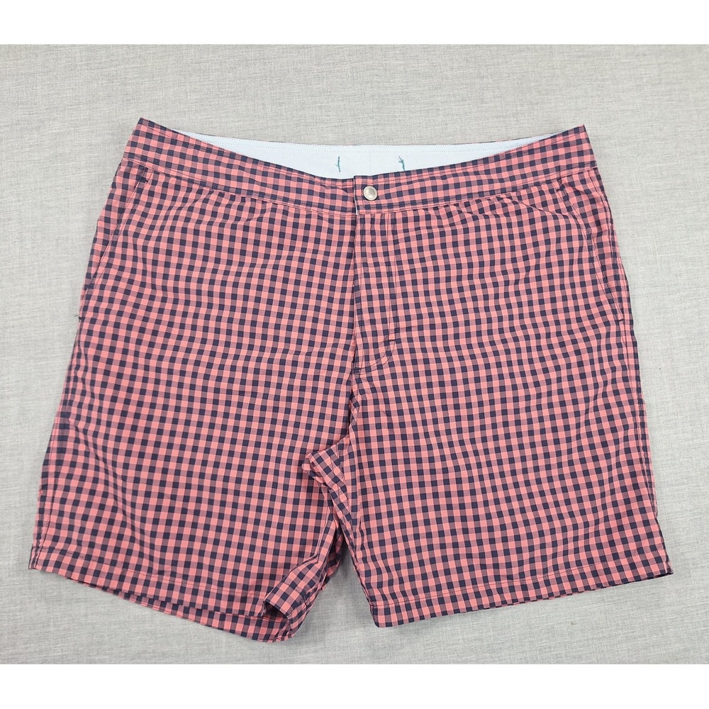 Bonobos Mens Pink Navy Gingham Swim Trunks Mesh Lined 7 Inch Inseam Size 35
